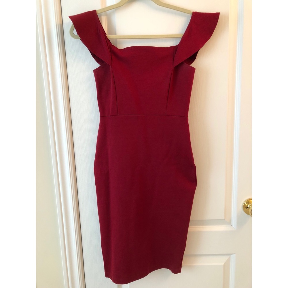 Red off-the-shoulder pencil dress (fits XS)